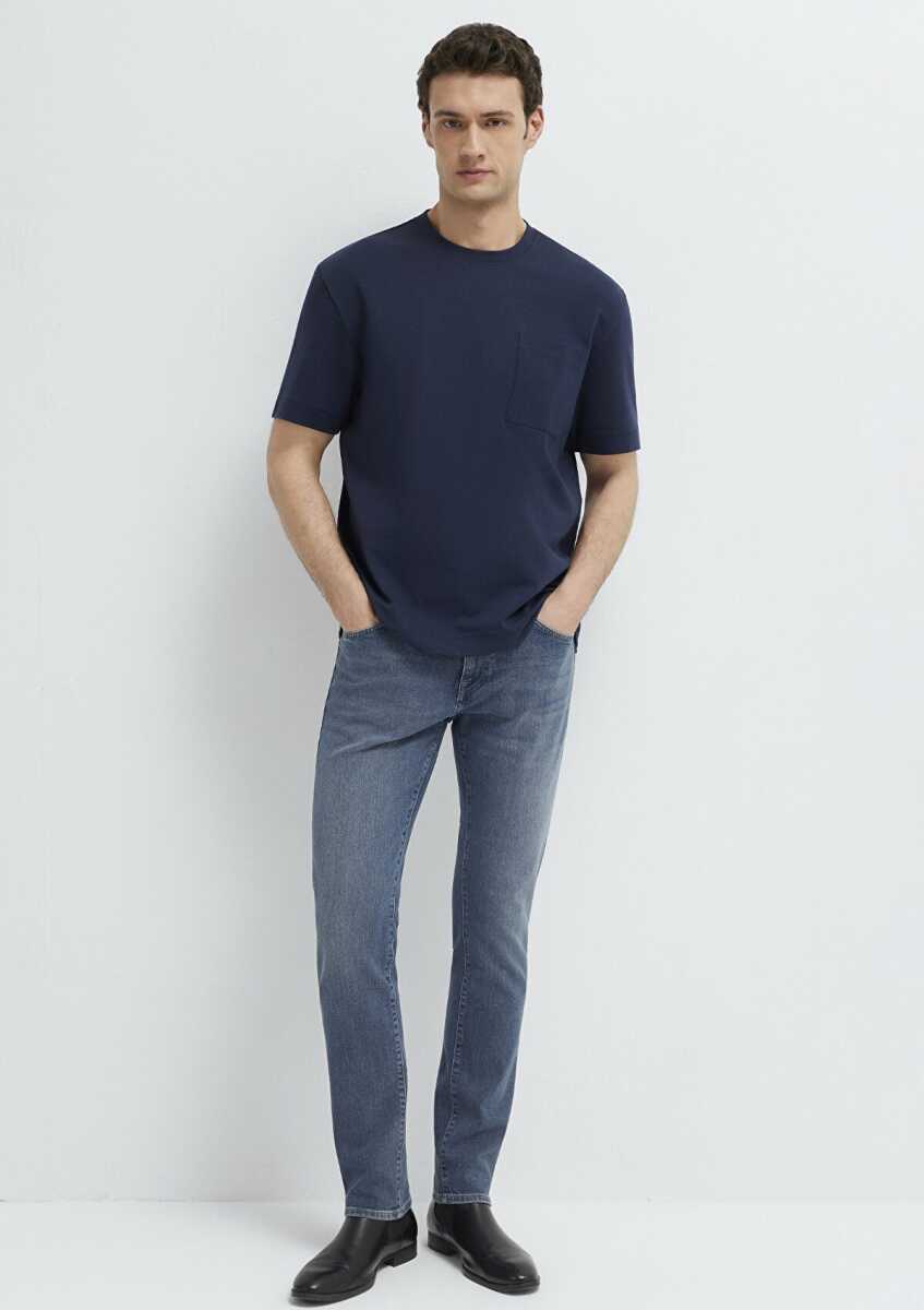 Mavi Cepli Lacivert Basic Loose Fit Erkek Tişört 0613339-86623 - 1