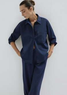 Mavi Cepli Lacivert Loose Fit Kadın Gömlek 1211385-70497 