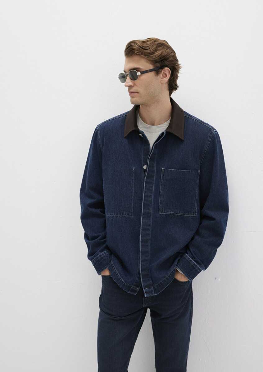 Mavi Cepli Yaka Detaylı Denim Erkek Gömlek 0211753-85481 - 3