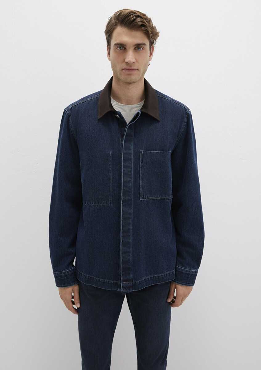 Mavi Cepli Yaka Detaylı Denim Erkek Gömlek 0211753-85481 - 5