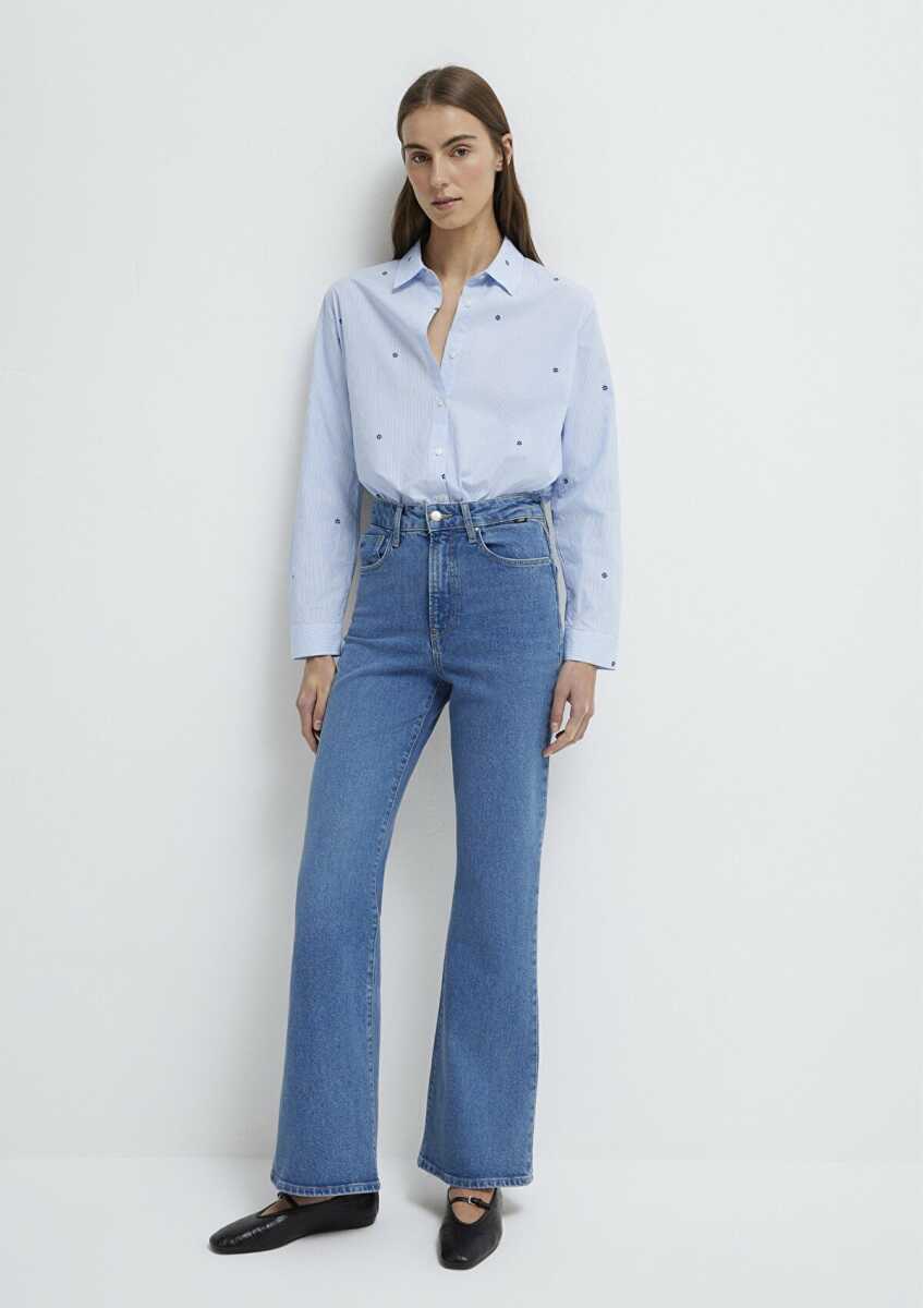 Mavi Çiçek Baskılı MaviLoose Fit Kadın Gömlek 1210610-91382 (1)