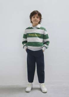 Mavi Çizgili Baskılı Yeşil Loose Fit Çocuk Sweatshirt 6S10170-71697 