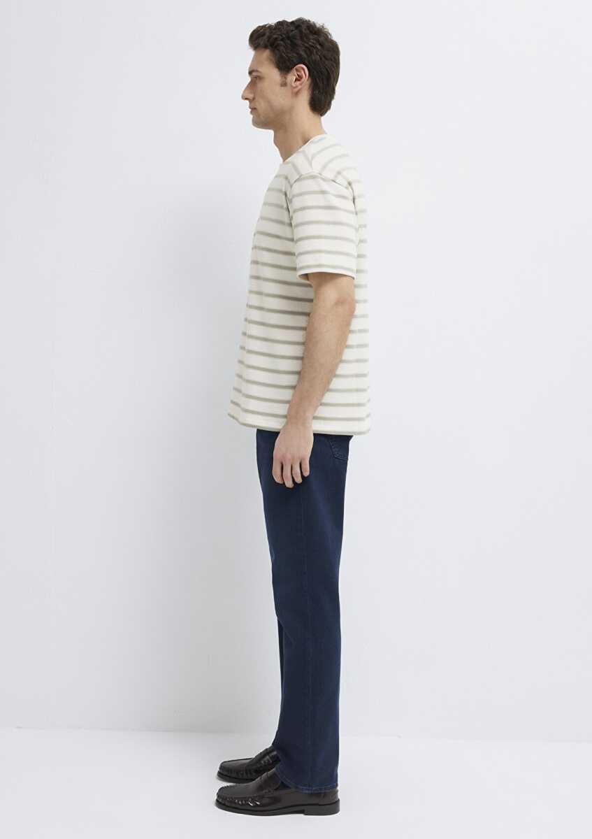Mavi Çizgili Bej Loose Fit Erkek Tişört 0613343-70352 - 4