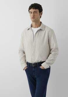 Mavi Çizgili Bej Regular Fit Erkek Gömlek 0211693-91739 