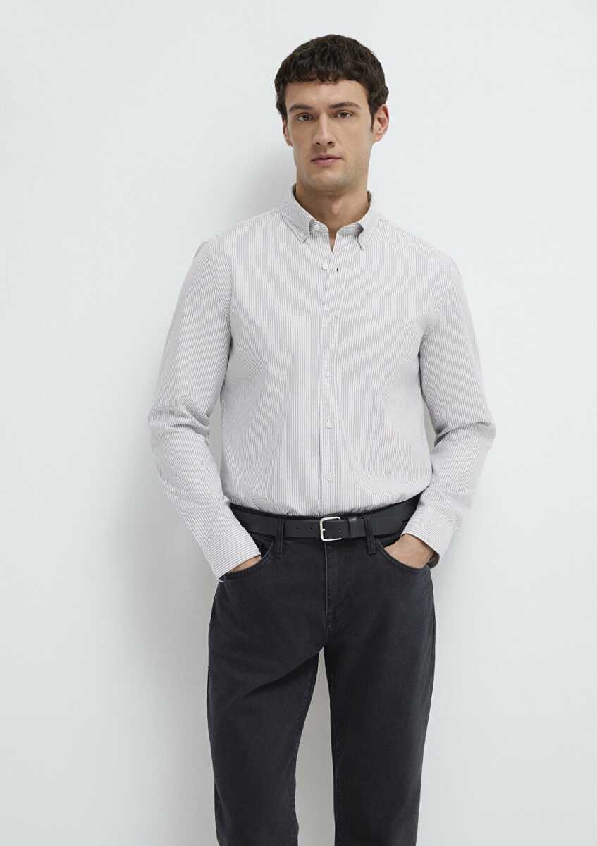 Mavi Çizgili Beyaz Erkek Gömlek 0211916-91472