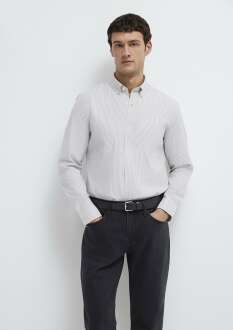 Mavi Çizgili Beyaz Erkek Gömlek 0211916-91472 