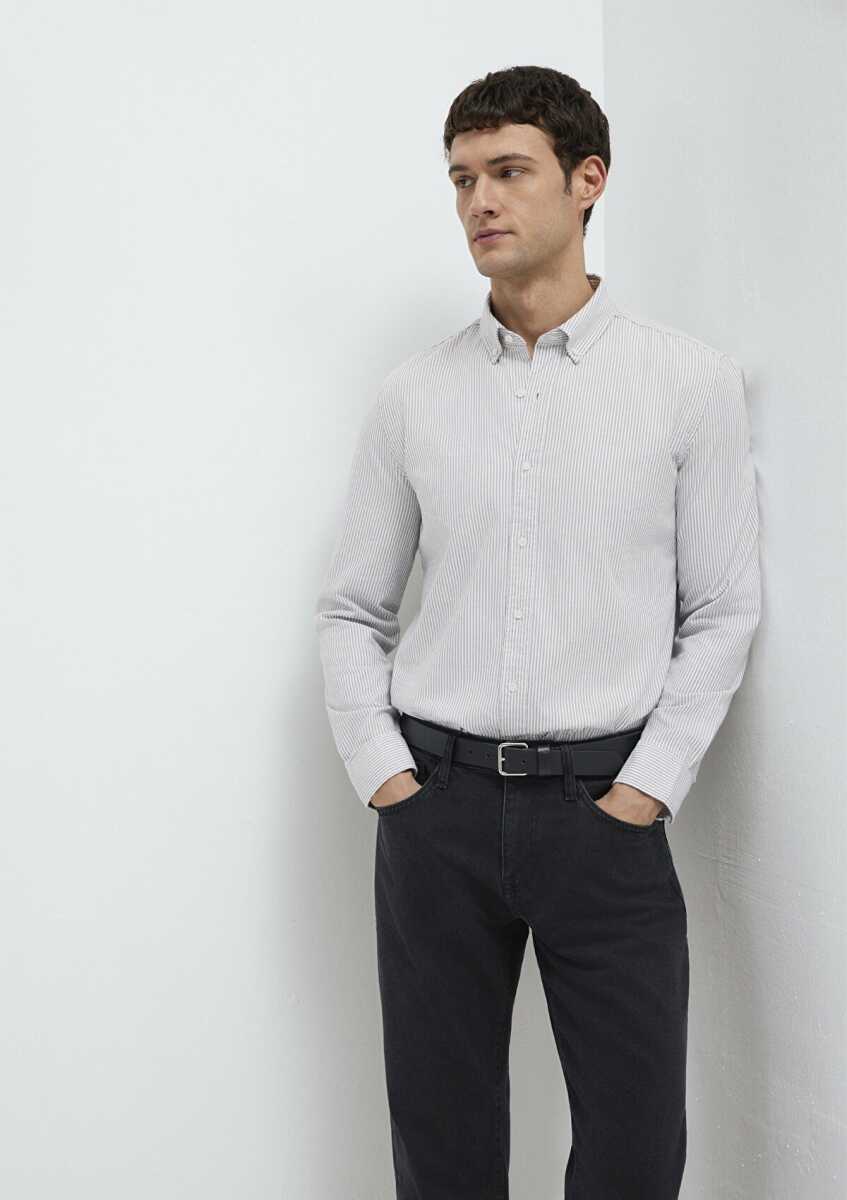 Mavi Çizgili Beyaz Erkek Gömlek 0211916-91472 (1)