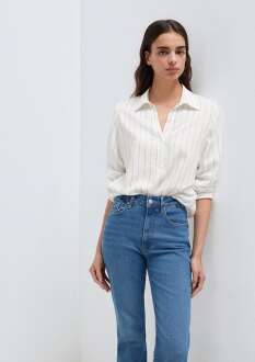 Mavi Çizgili Beyaz Regular Fit Kadın Gömlek1211427-83485 