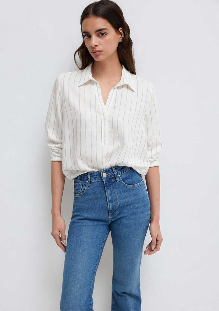 Mavi Çizgili Beyaz Regular Fit Kadın Gömlek1211427-83485 (1)