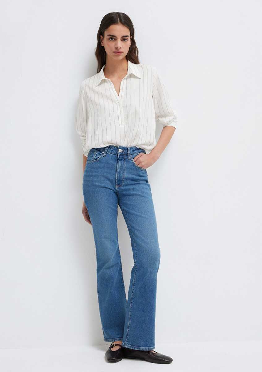 Mavi Çizgili Beyaz Regular Fit Kadın Gömlek1211427-83485 - 3