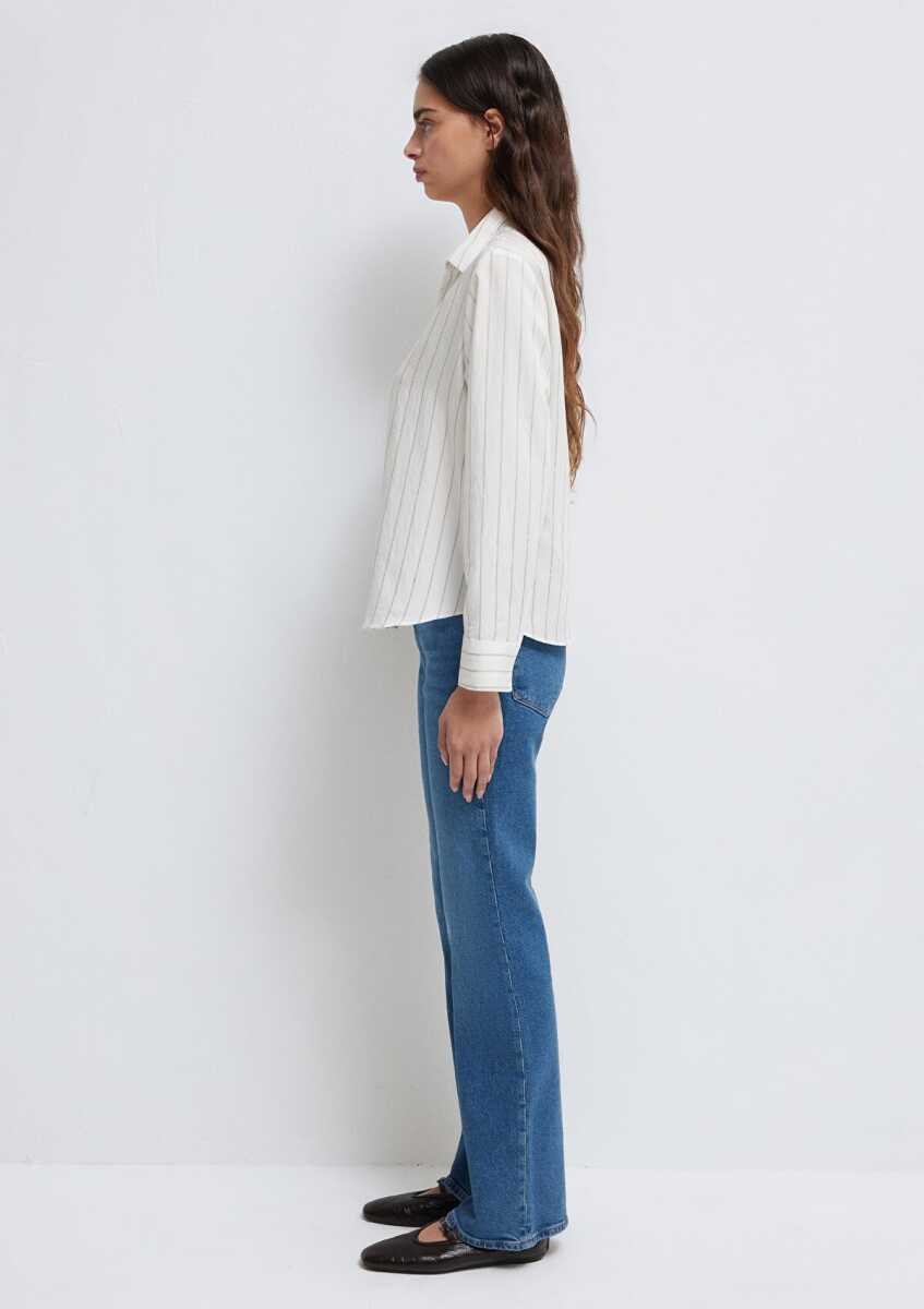 Mavi Çizgili Beyaz Regular Fit Kadın Gömlek1211427-83485 - 5