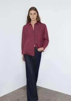 Mavi Çizgili Bordo Loose Fit Kadın Gömlek 1210683-91379