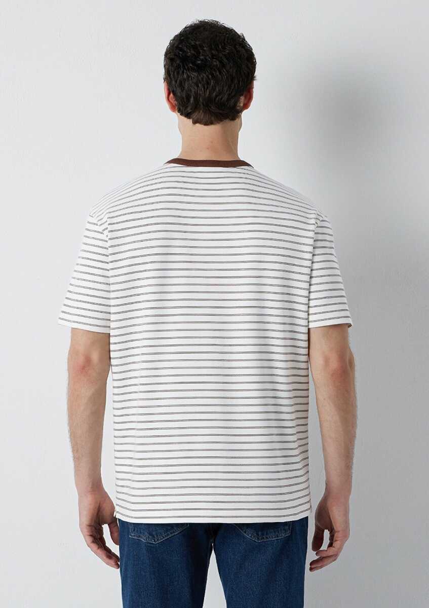 Mavi Çizgili Ekru Loose Fit Erkek Tişört 0613544-90892 - 5