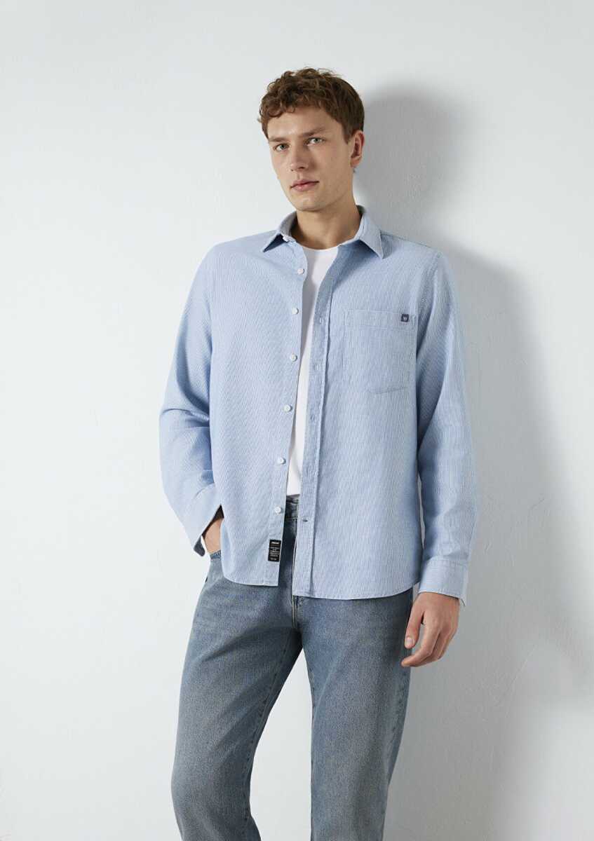 Mavi Çizgili Erkek Gömlek 0211852-91407 - Mavi