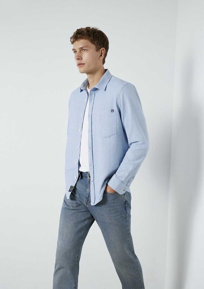 Mavi Çizgili Erkek Gömlek 0211852-91407 - Mavi (1)