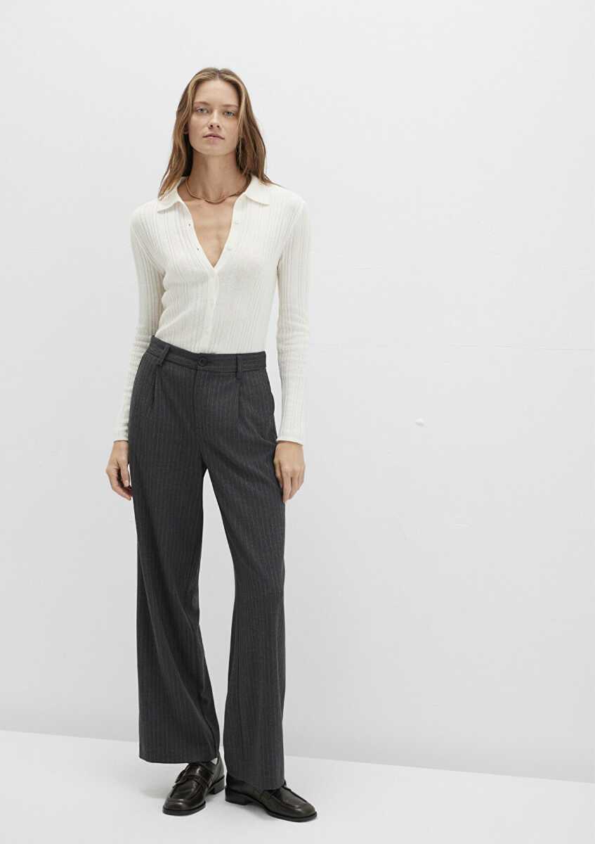 Mavi Çizgili Gri Kadın Kumaş Pantolon 1011090-89872 - Mavi