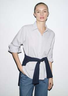 Mavi Çizgili Kadın Gömlek 1211432-81474 