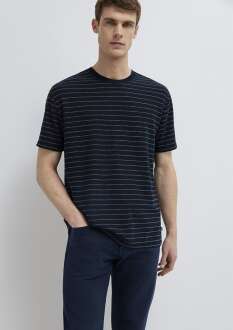 Mavi Çizgili Lacivert Loose Fit Erkek Tişört 0613334-70497
