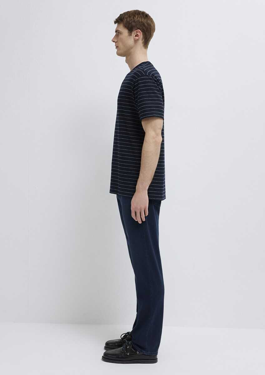 Mavi Çizgili Lacivert Loose Fit Erkek Tişört 0613334-70497 - 4