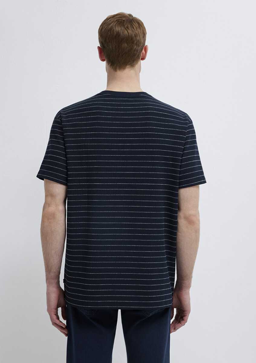 Mavi Çizgili Lacivert Loose Fit Erkek Tişört 0613334-70497 - 5