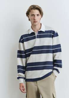 Mavi Çizgili Lacivert Polo Yaka Erkek Sweat 0612847-89353