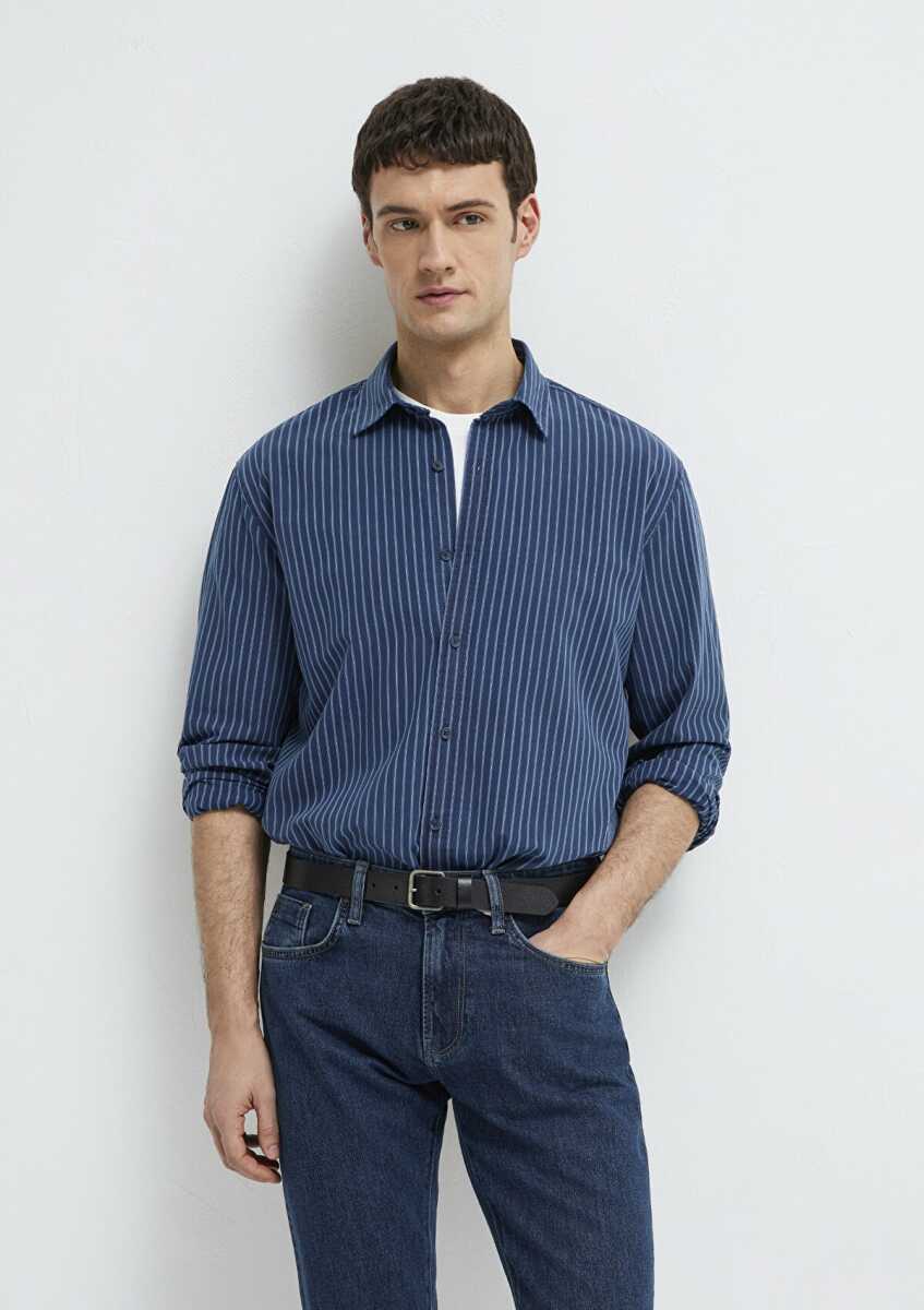 Mavi Çizgili Lacivert Regular Fit Erkek Gömlek 0211851-91406