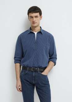 Mavi Çizgili Lacivert Regular Fit Erkek Gömlek 0211851-91406