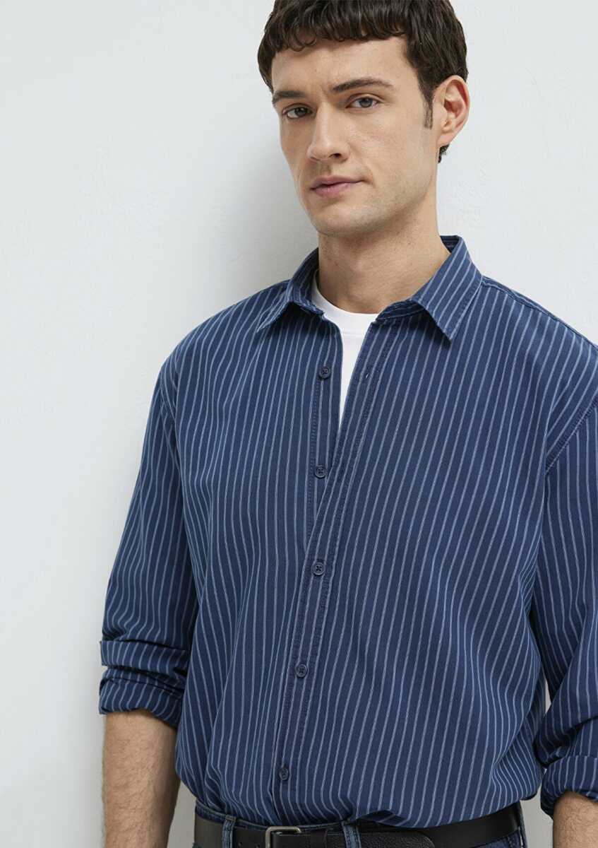 Mavi Çizgili Lacivert Regular Fit Erkek Gömlek 0211851-91406 - 2