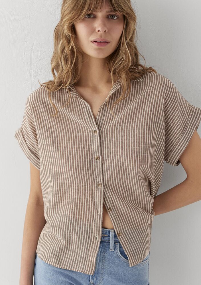 Mavi Çizgili Loose Fit Kadın Gömlek 1210445-85431