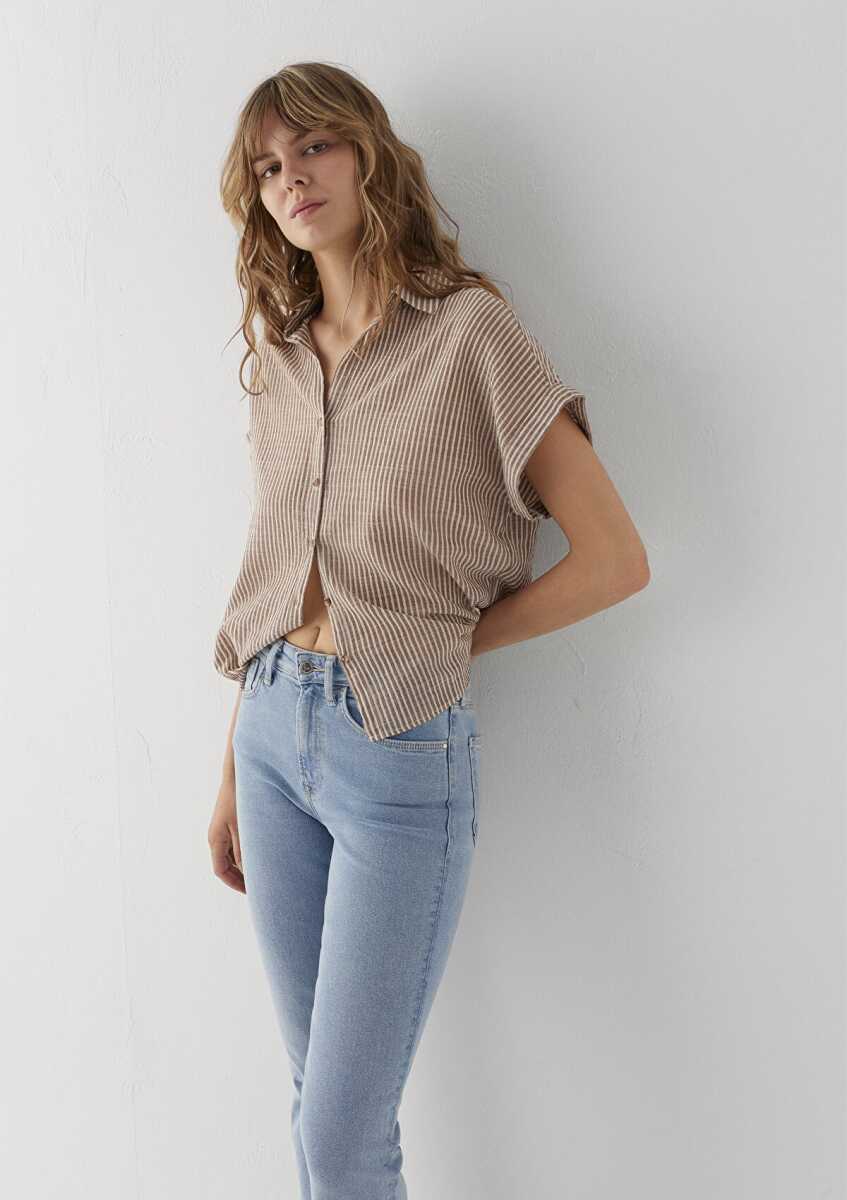 Mavi Çizgili Loose Fit Kadın Gömlek 1210445-85431 - 2