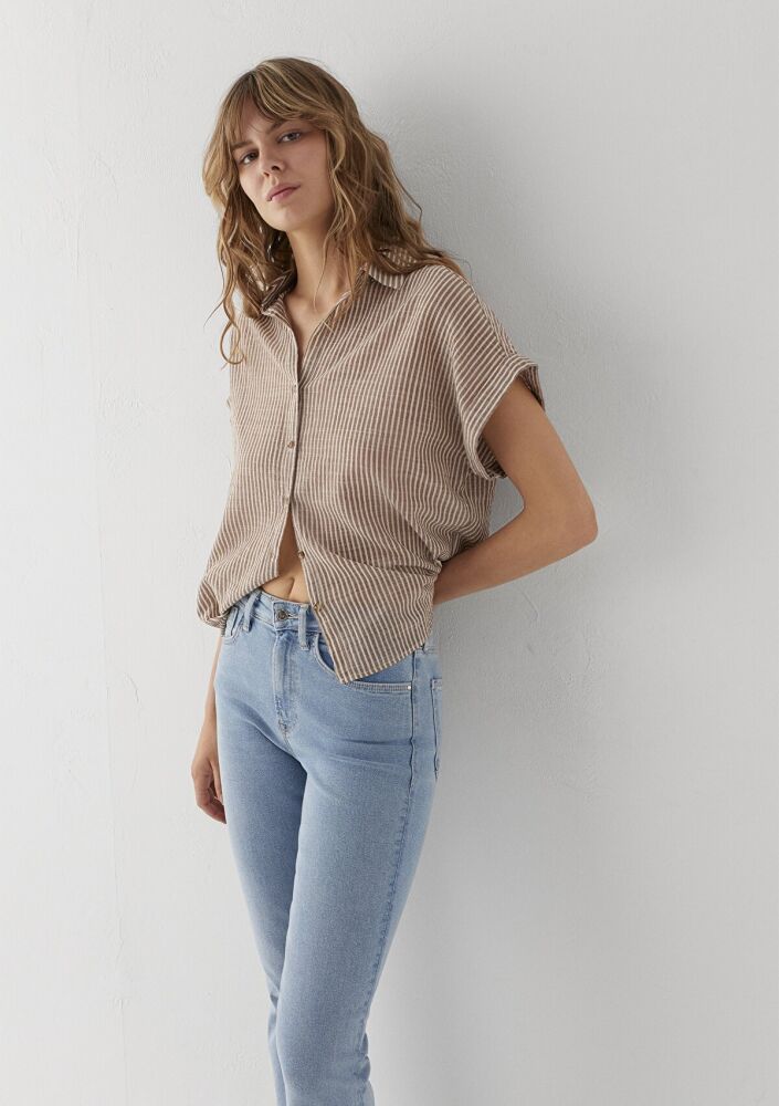 Mavi Çizgili Loose Fit Kadın Gömlek 1210445-85431 (1)
