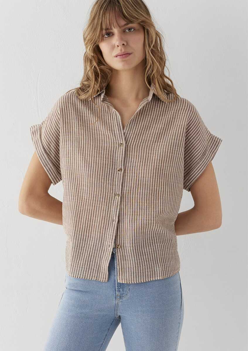 Mavi Çizgili Loose Fit Kadın Gömlek 1210445-85431 - 3