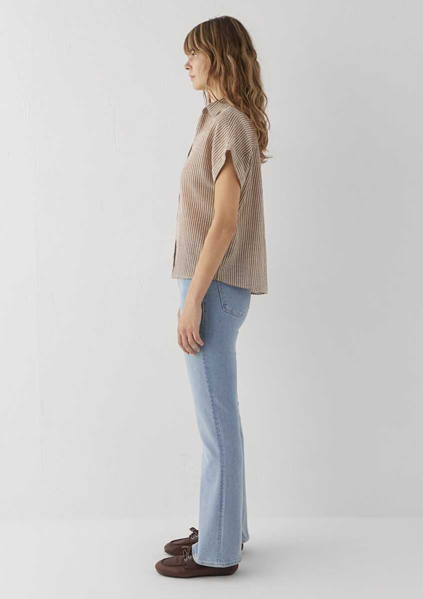 Mavi Çizgili Loose Fit Kadın Gömlek 1210445-85431 - 5
