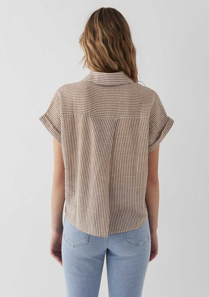 Mavi Çizgili Loose Fit Kadın Gömlek 1210445-85431 - 6