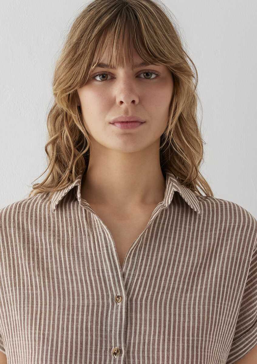 Mavi Çizgili Loose Fit Kadın Gömlek 1210445-85431 - 7