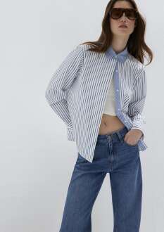 Mavi Çizgili Loose Fit Kadın Gömlek 1211454-84005 