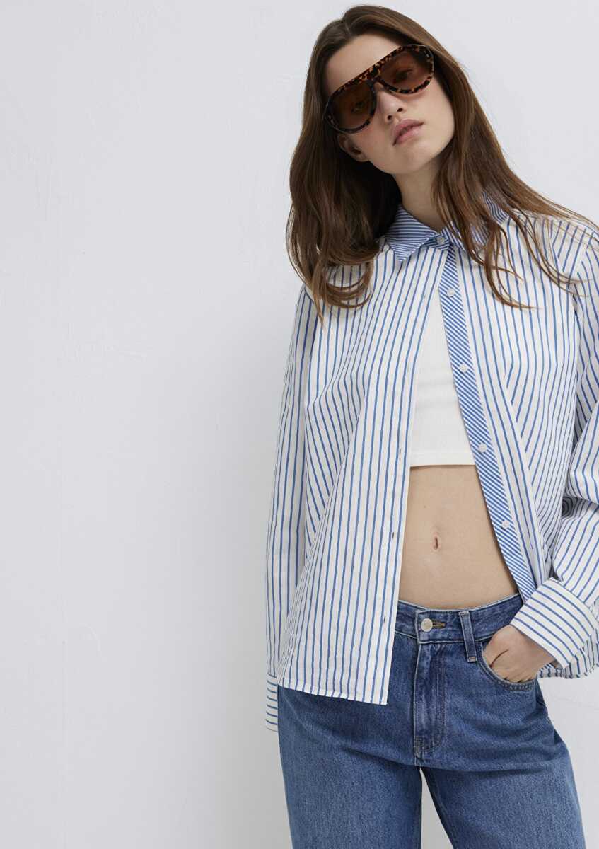Mavi Çizgili Loose Fit Kadın Gömlek 1211454-84005 (1)