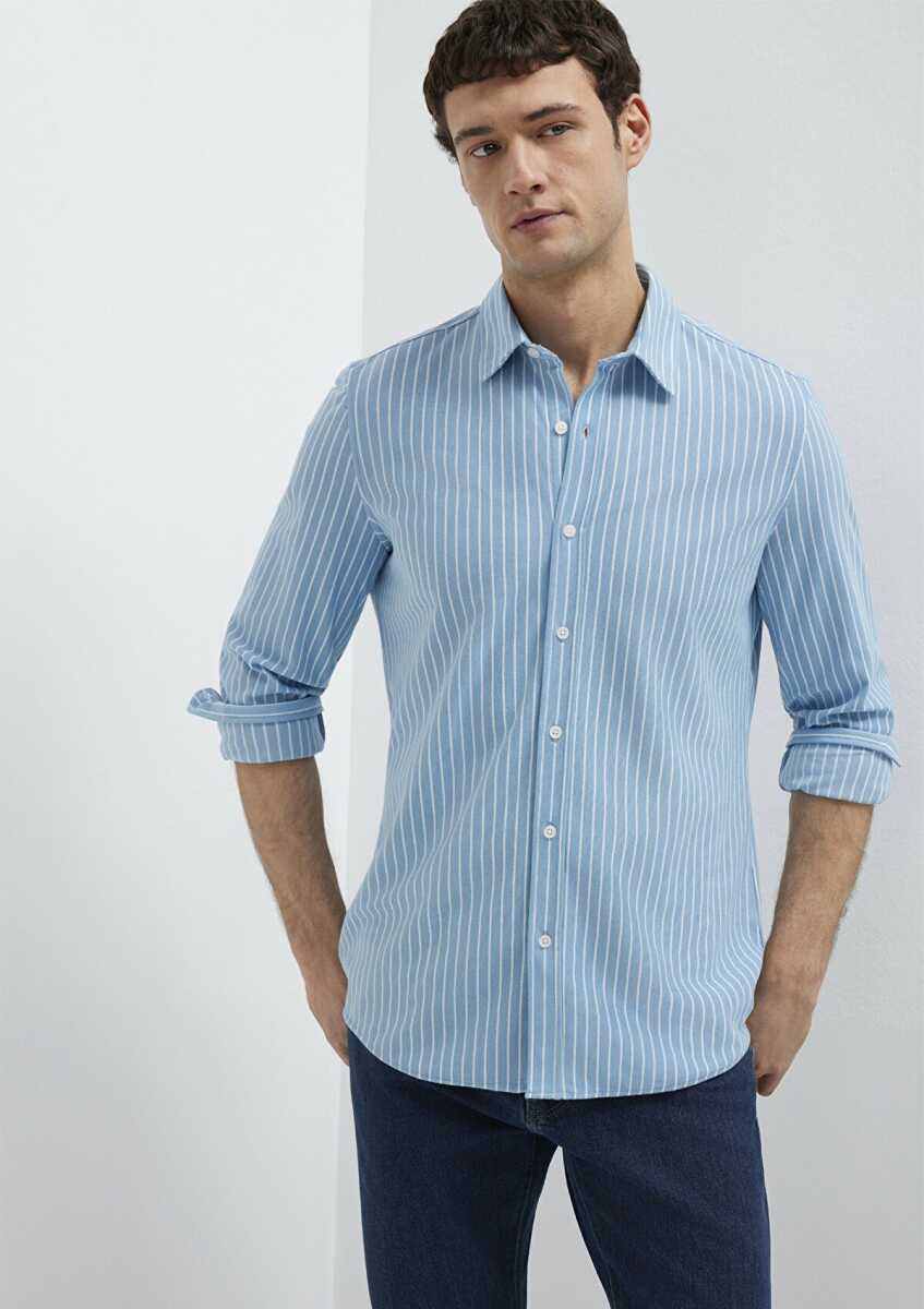 Mavi Çizgili Mavi Erkek Gömlek 0211404-91579