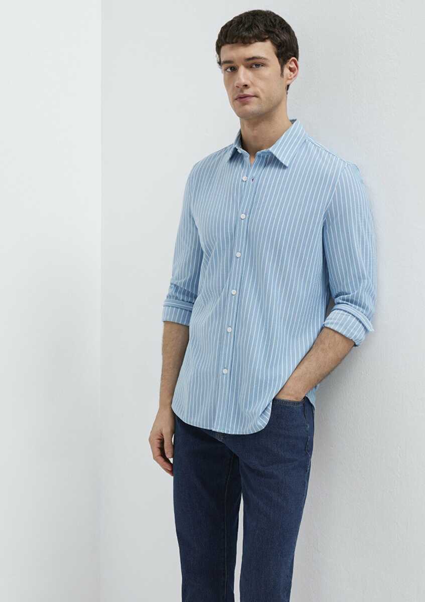 Mavi Çizgili Mavi Erkek Gömlek 0211404-91579 (1)