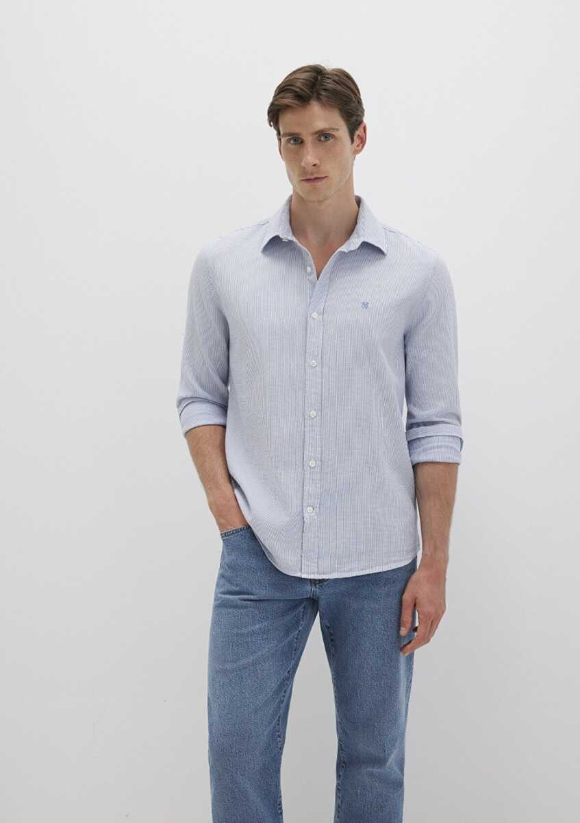 Mavi Çizgili Mavi Erkek Gömlek 0211653-90862 - Mavi