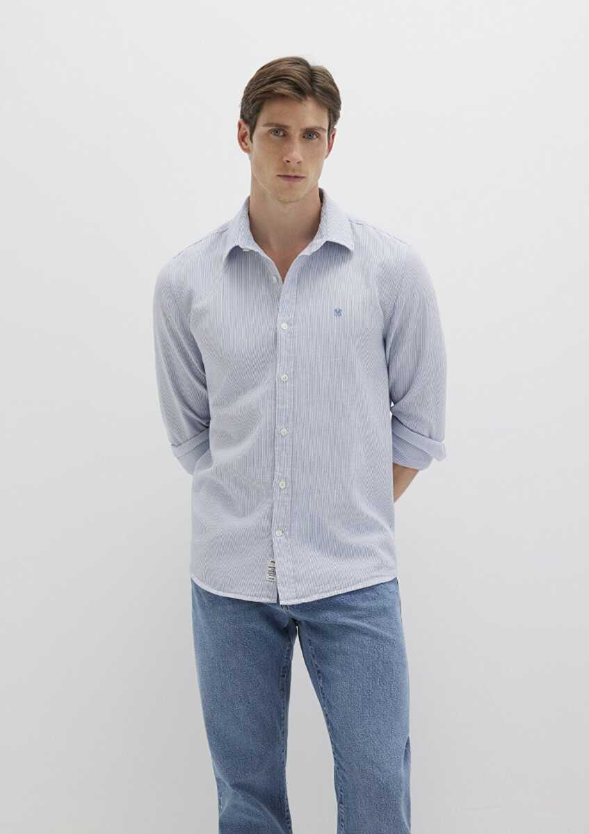 Mavi Çizgili Mavi Erkek Gömlek 0211653-90862 - Mavi (1)