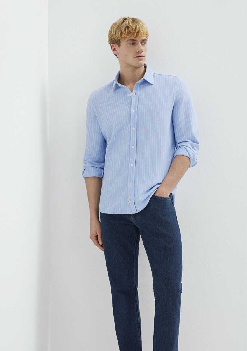 Mavi Çizgili Mavi Erkek Gömlek 0211858-91409