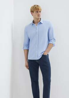 Mavi Çizgili Mavi Erkek Gömlek 0211858-91409 