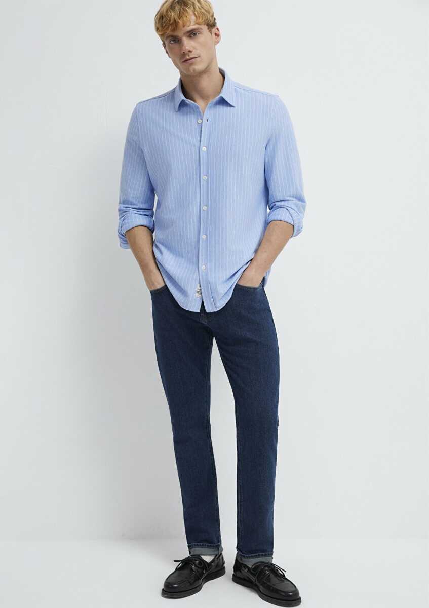 Mavi Çizgili Mavi Erkek Gömlek 0211858-91409 (1)