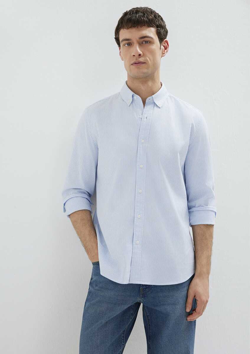 Mavi Çizgili Mavi Erkek Gömlek 0211916-91471 (1)