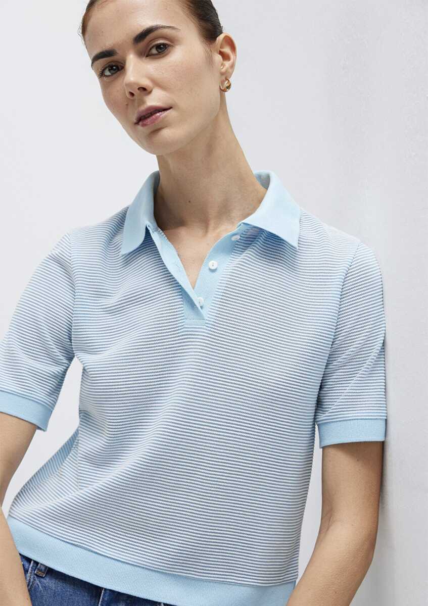 Mavi Çizgili Mavi Kadın Polo Tişört 1614310-91728