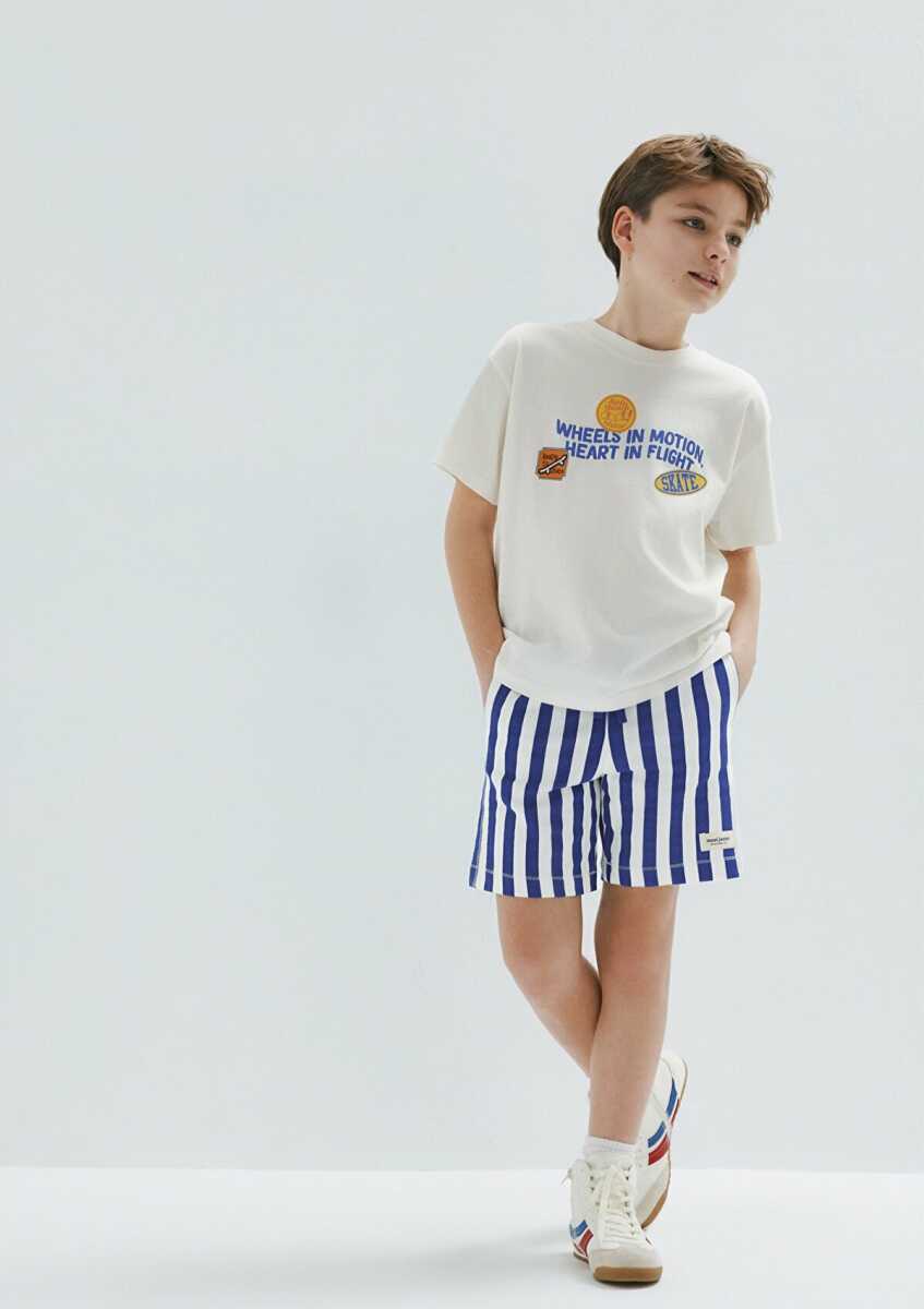 Mavi Çizgili Mavi Loose Fit Çocuk Şort 6410032-86975