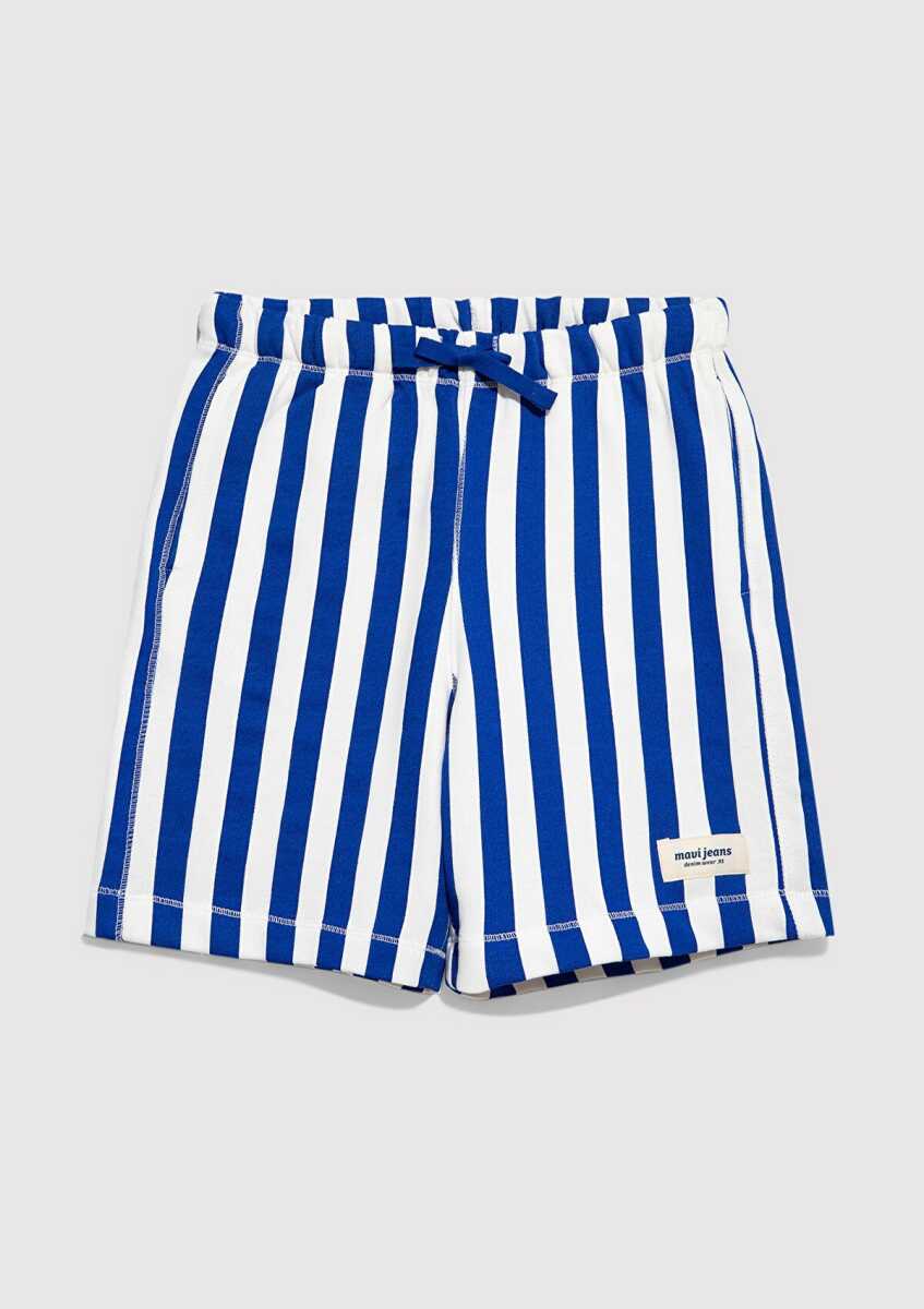 Mavi Çizgili Mavi Loose Fit Çocuk Şort 6410032-86975 (1)