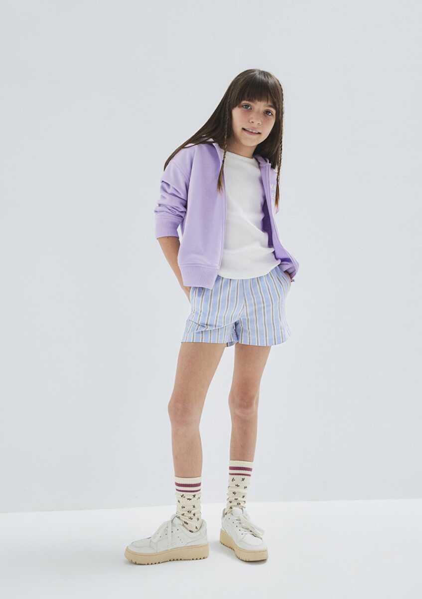 Mavi Çizgili Mavi Loose Fit Çocuk Şort 7410019-89860 (1)