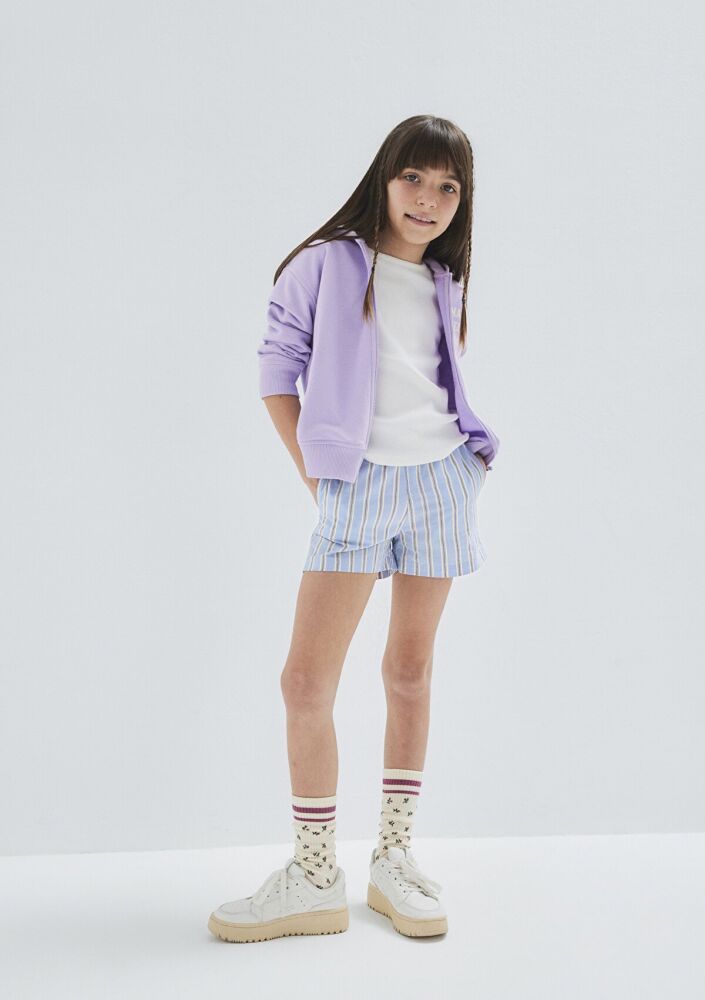 Mavi Çizgili Mavi Loose Fit Çocuk Şort 7410019-89860 (1)